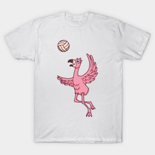 Cartoon flamingo playing volleyball T-Shirt